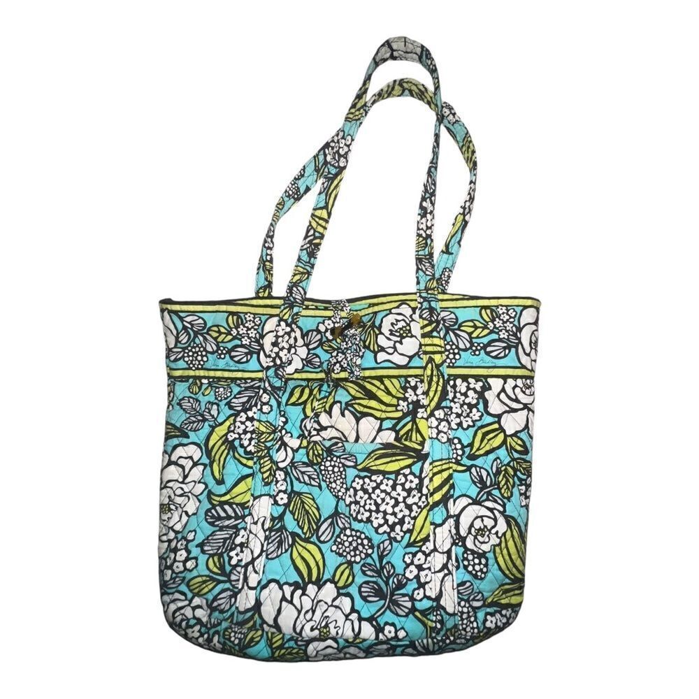 Vera Bradley Island Blooms Vera XL Tote Bag Green Floral Retired EUC